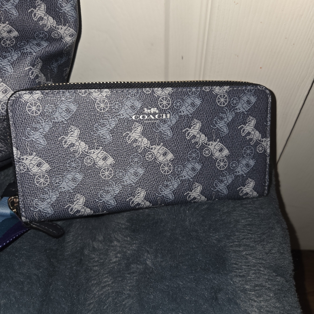 Coach Navy Wallet with Carriage Design